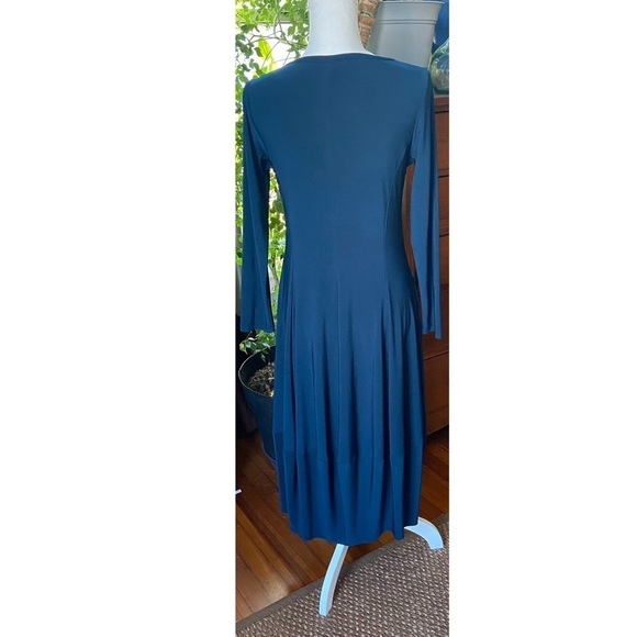 Sun Kim Comfy USA Blue Stretch Jersey Dress Size XS Zip Front Lantern Balloon - Picture 7 of 15